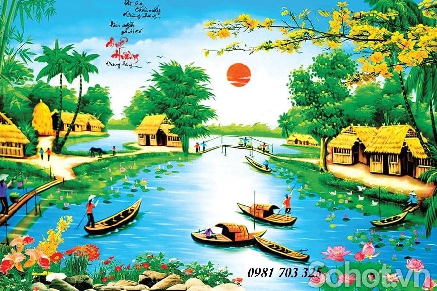 Tranh phong cảnh đồng quê ốp tường phòng khách