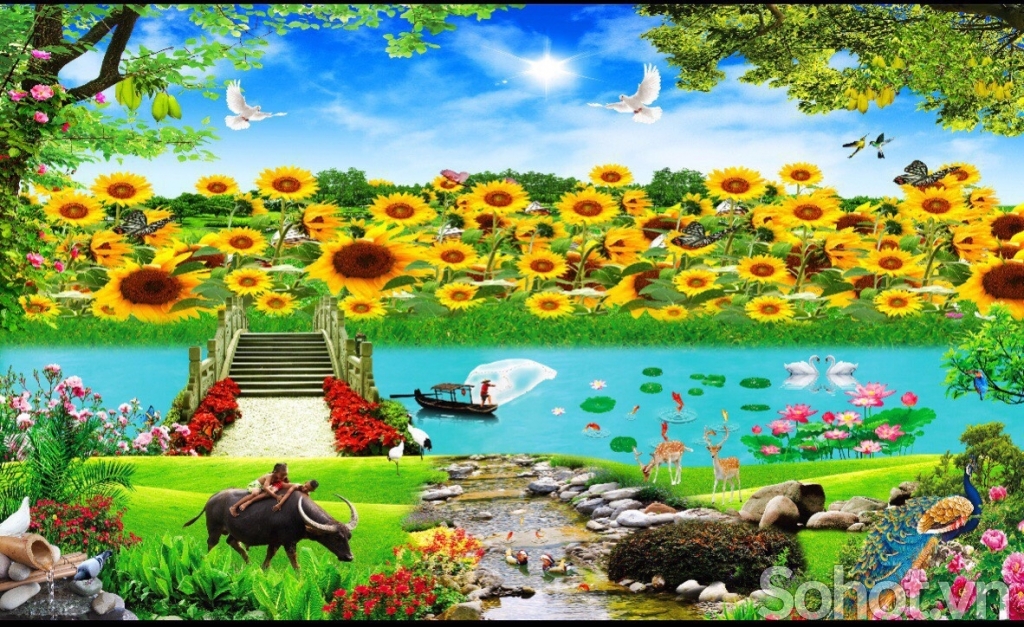 Tranh vườn hoa- gạch tranh 3D