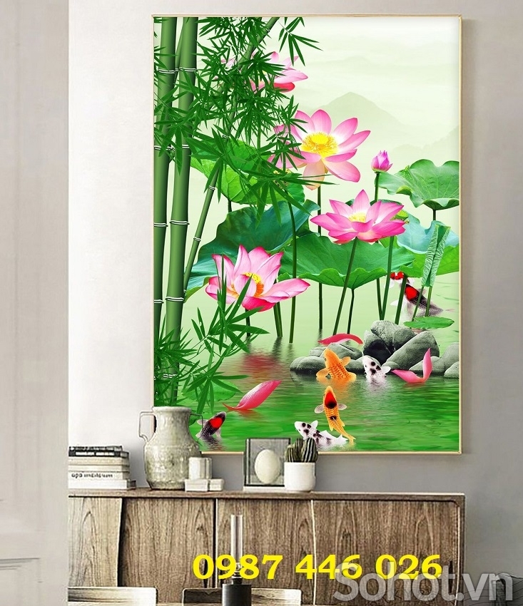 Gạch tranh hoa sen 3d tuyệt đẹp HP9872
