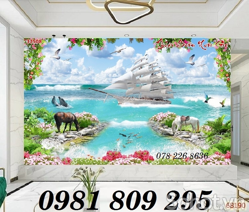 Tranh gạch 3d phòng khách - tranh thuyền buốm