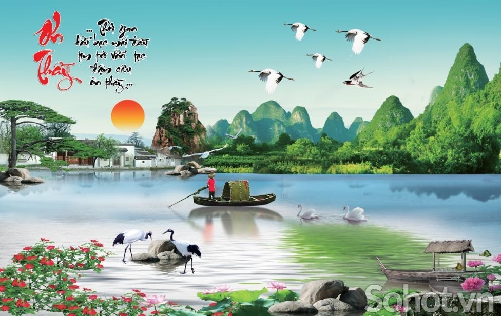 Gạch trang phong cảnh phòng khách