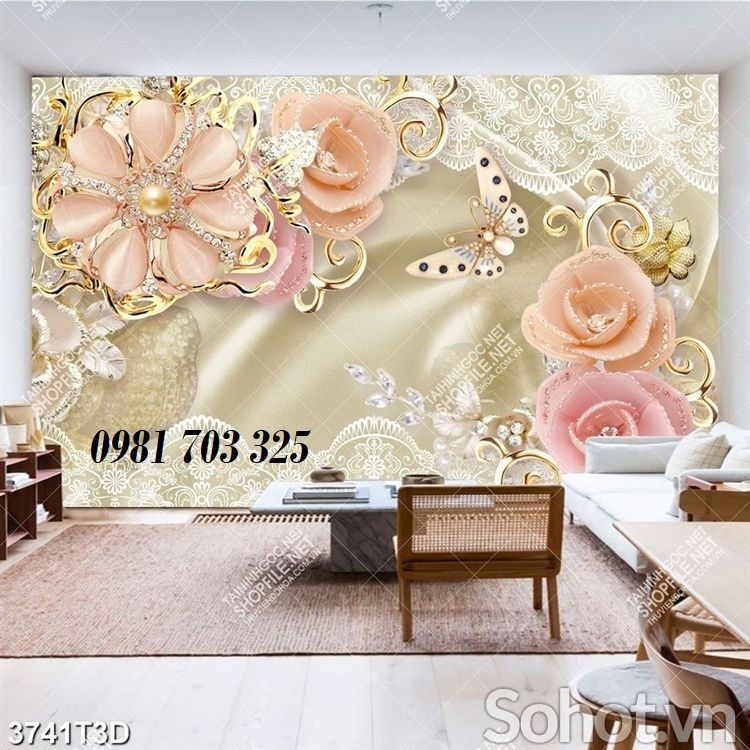 Tranh gạch 3D trang trí hình hoa đẹp