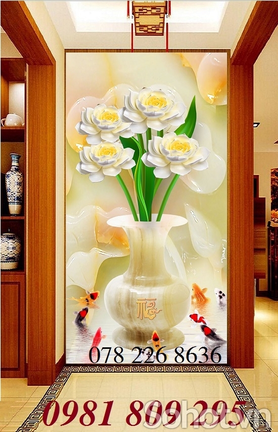 tranh gạch 3d bình hoa - gạch tranh ốp tường
