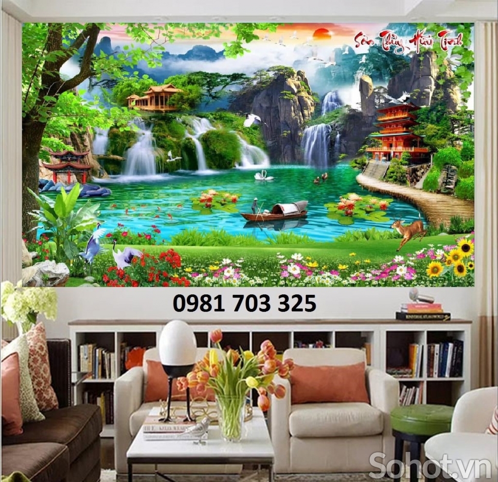 TRanh gạch phong cảnh thác nước