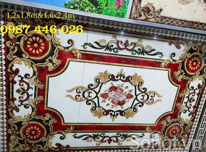 Gạch thảm nền khắc vàng hoa văn HP8928