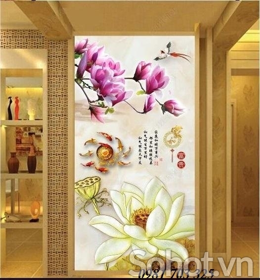 Gạch tranh khổ đứng hoa đẹp 3D