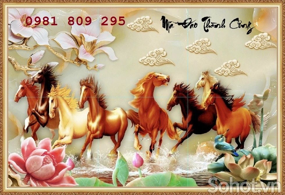 Tranh phong thủy bát mã, gạch tranh phong thủy GP365