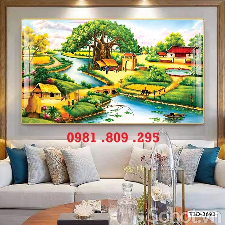 Tranh gạch men làng  quê 3d