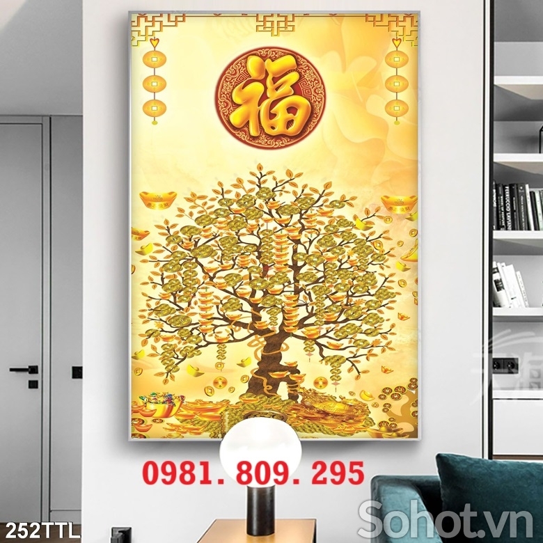 Tranh gạch cây kim tiền , gạch tranh
