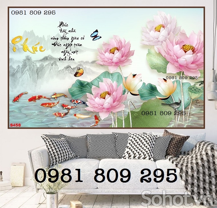 Tranh ốp tường , gạch trang trí 3d hoa sen