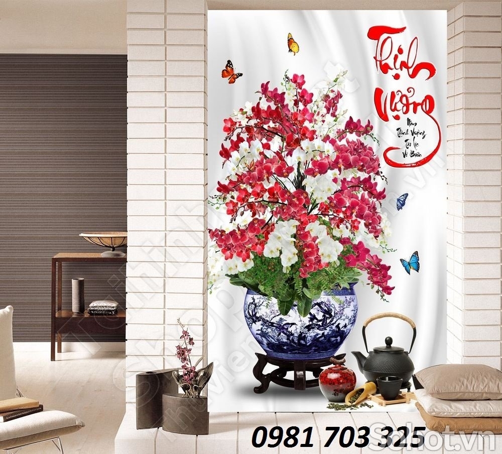 Tranh gạch đẹp 3D hoa đào