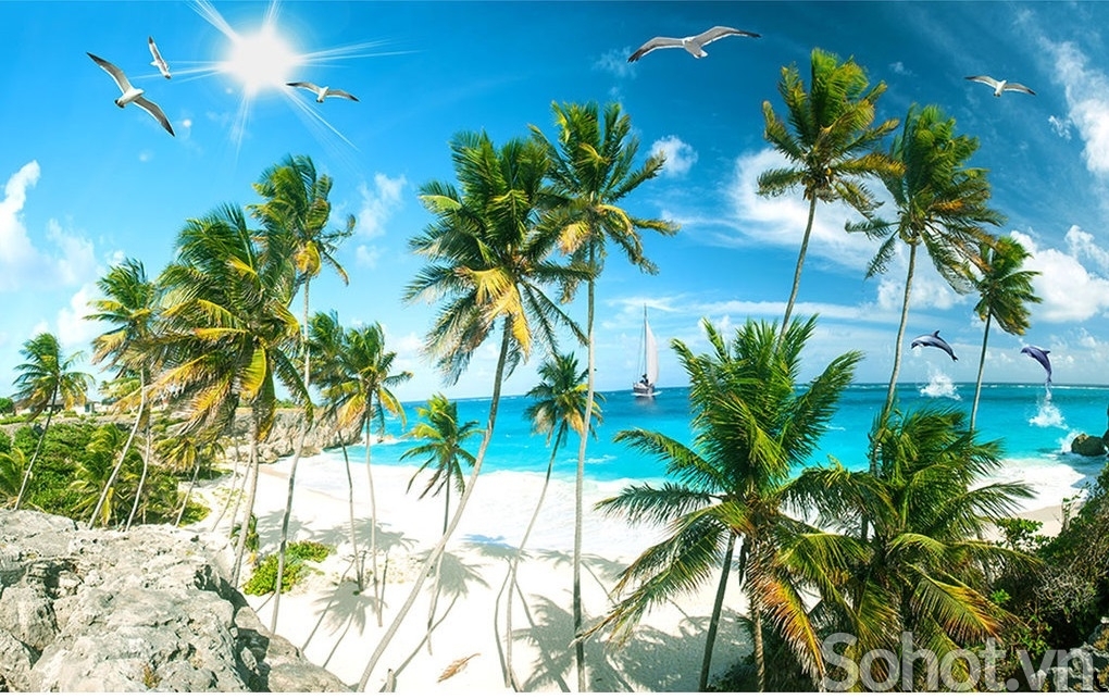 Tranh gạch 3d ốp tường phong cảnh biển - SLMN5