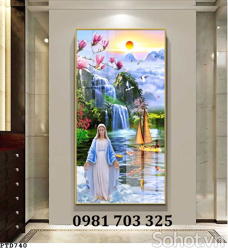 Gạch tranh khổ đứng phong cảnh đẹp 3D