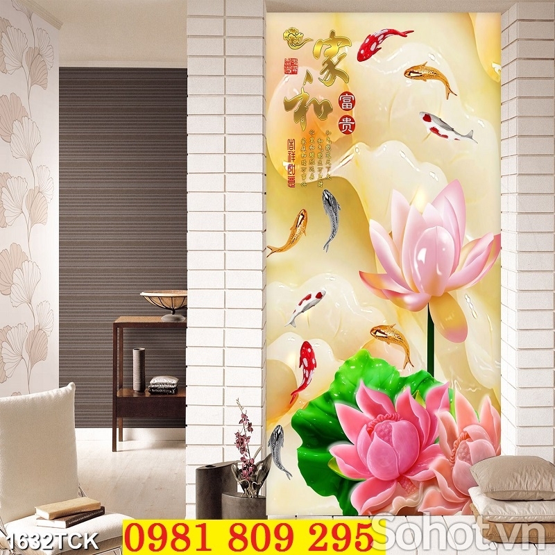 Gạch 3d khổ đứng hoa sen