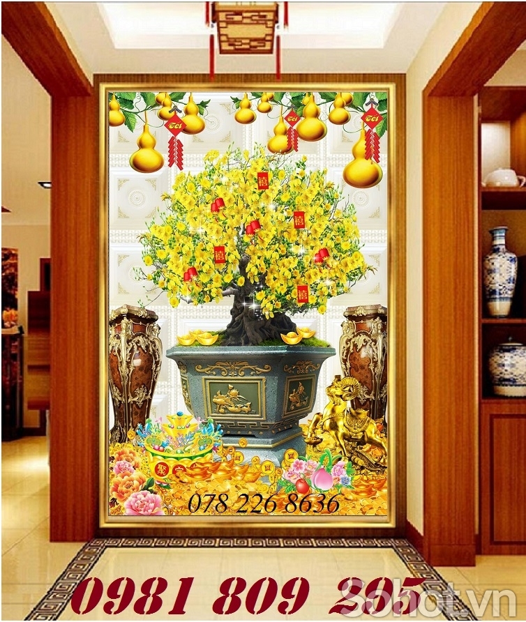 Tranh hoa mai - gạch tranh 3d cây mai vàng