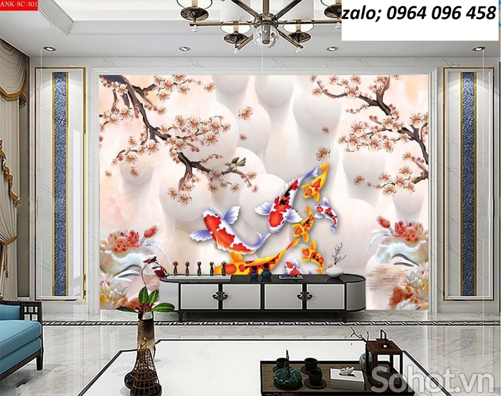 Tranh 3d cá chép - tranh gạch 3d cá chép - MVBB84