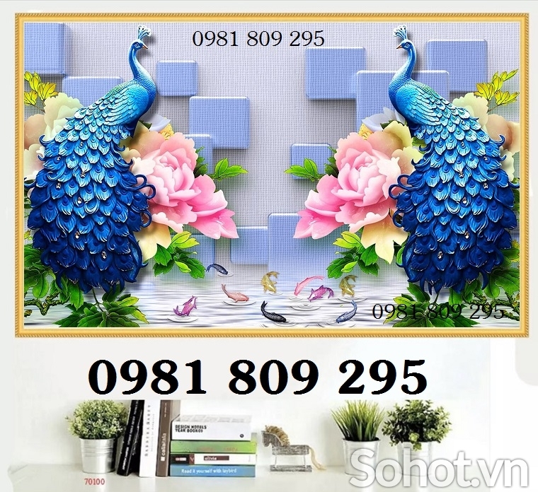 Tranh con công , gạch tranh ốp tường