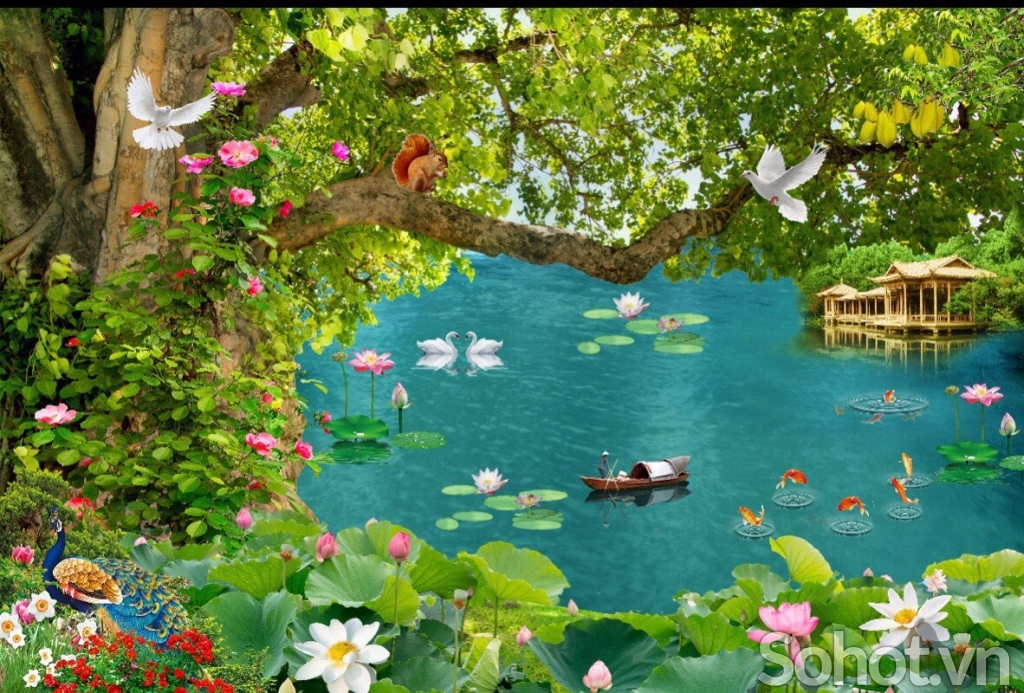 Tranh phong cảnh-Tranh gạch 3D sông nước