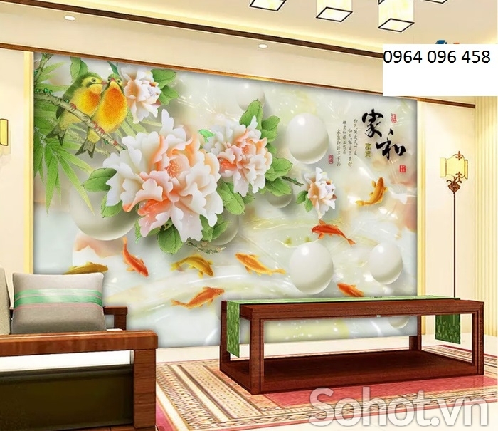 gạch tranh cá chép 3d - NN43