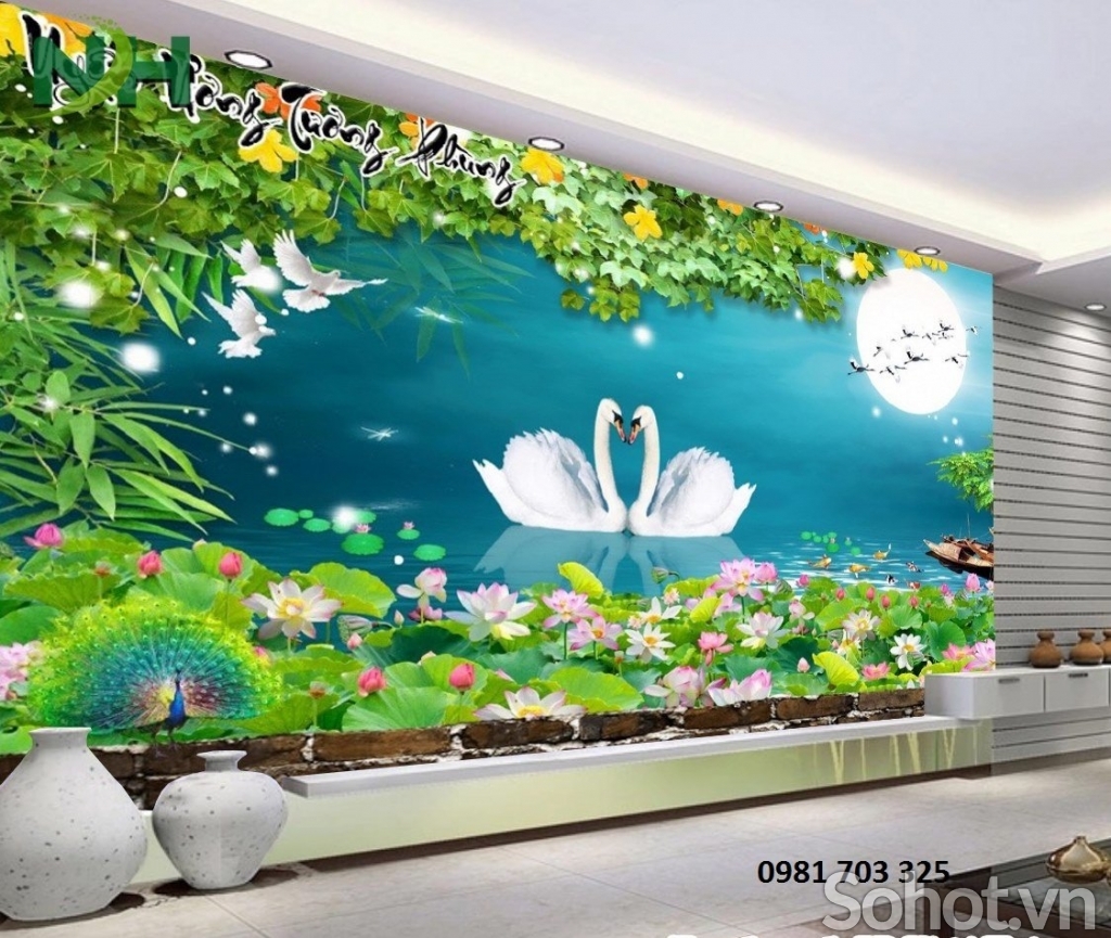 Tranh gạch đẹp hoa sen trang trí