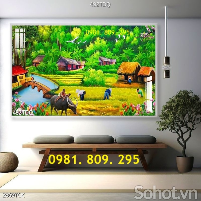Tranh gạch làng quê , gạch 3d HN838