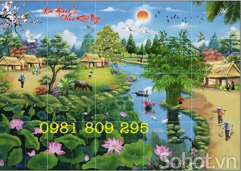 Tranh gạch làng quê 3d , gạch tranh