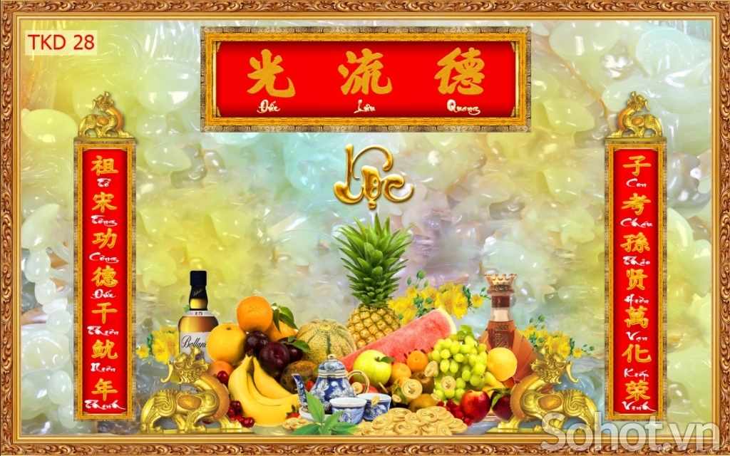 Phòng thờ gia tiên - gạch tranh dán tường
