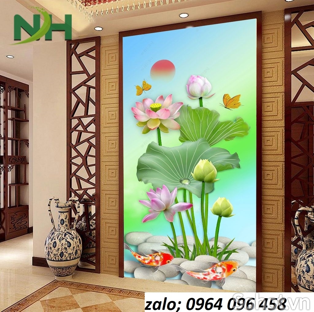 Tranh hoa sen 3d - tranh gạch 3d hoa sen - KDSA2