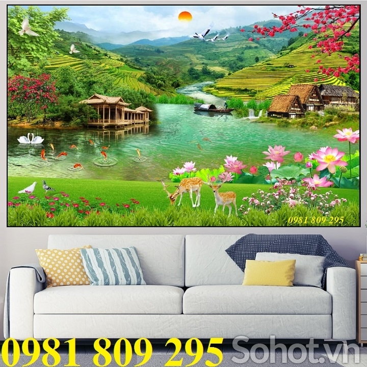 Tranh trang trí , gạch tranh 3d ruộng bậc thang