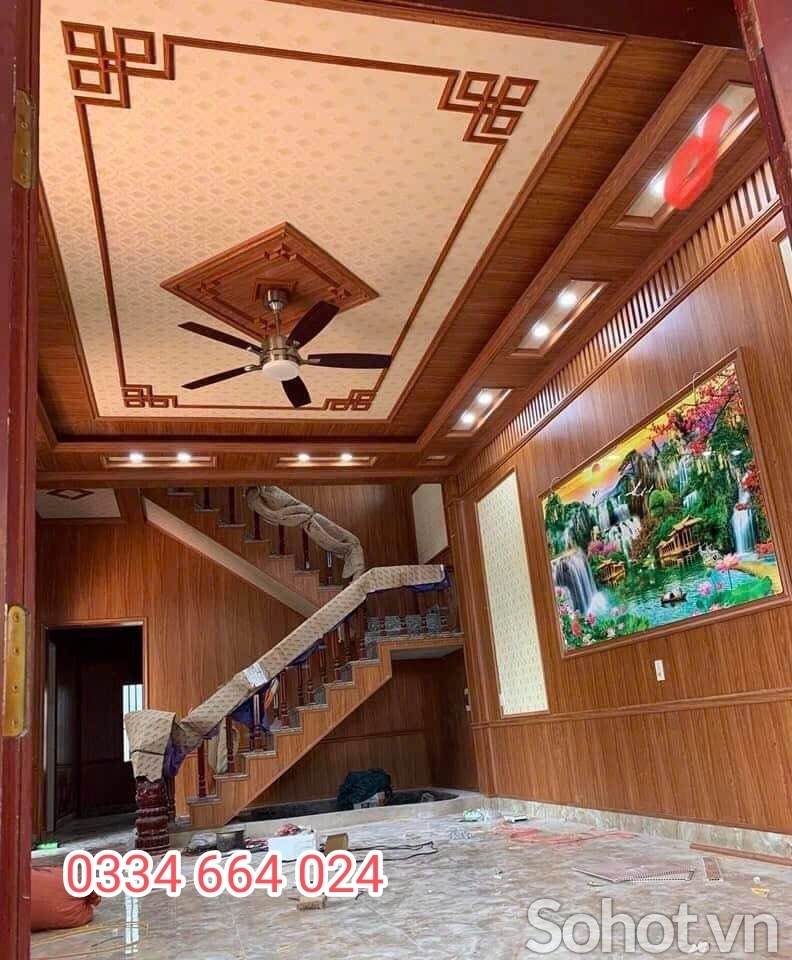 Ốp trần nhựa giả vân gỗ hoàn thiện Hà Nội