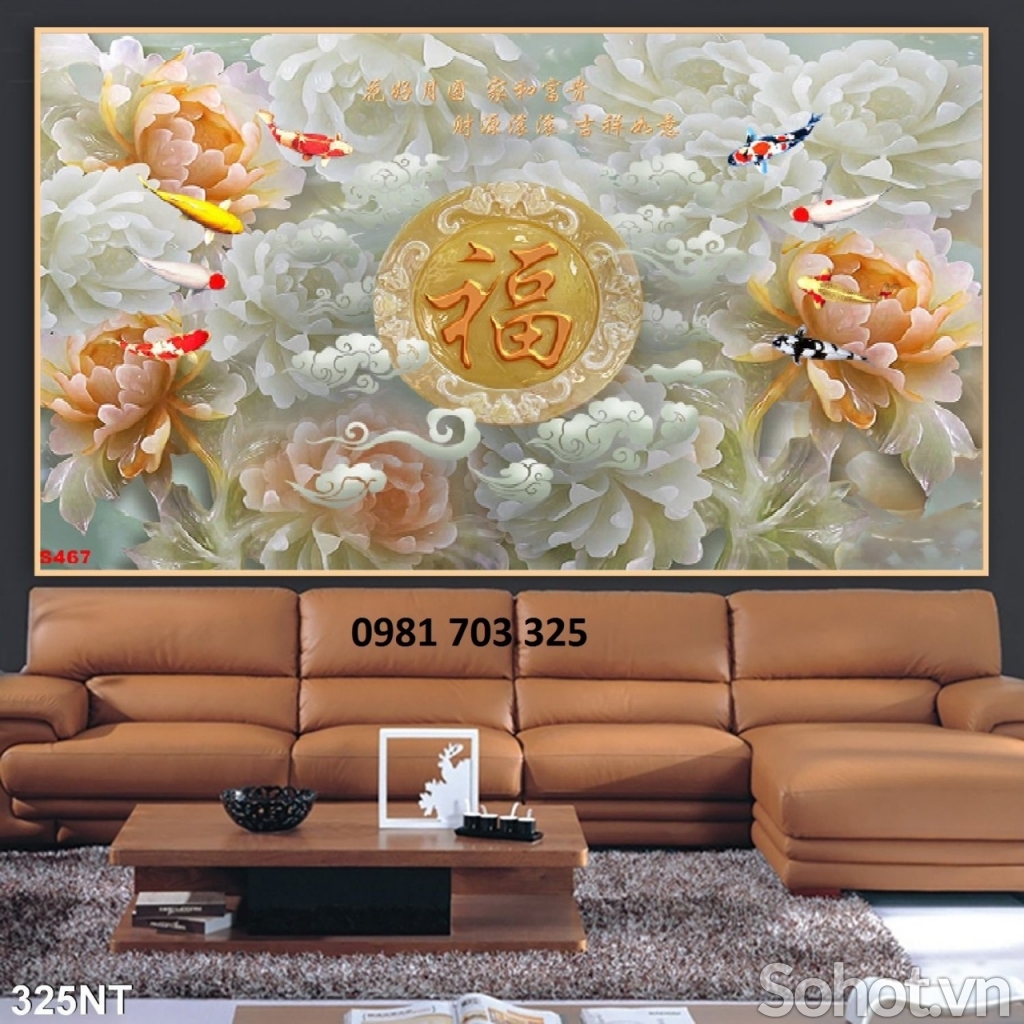 Tranh 3D hoa mẫu đơn, gạch tranh