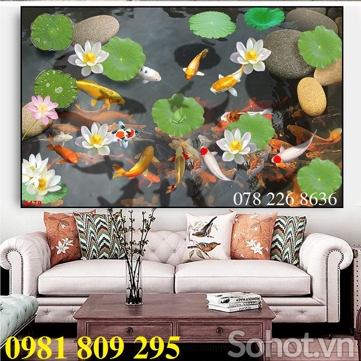 Gạch tranh 3d - tranh cá chép phong thủy