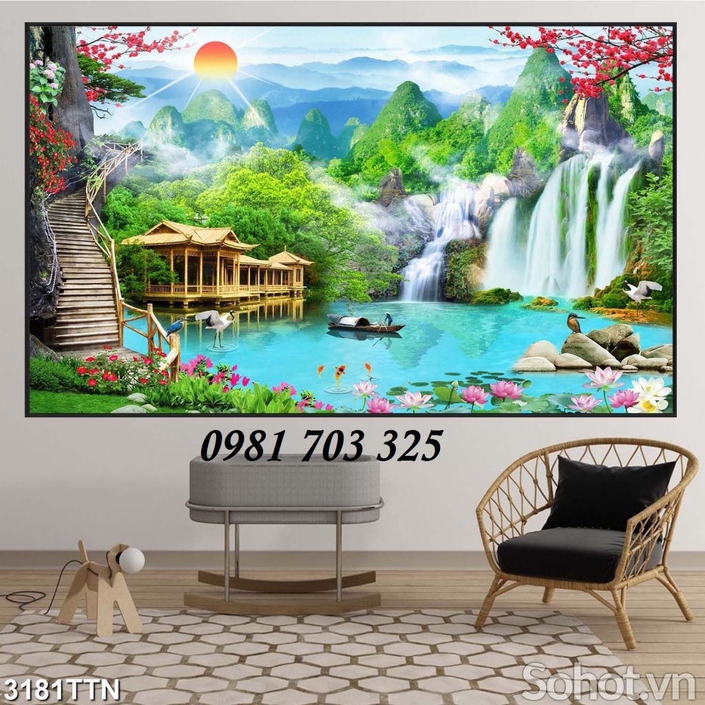 Gạch tranh thác nước phong thủy 3d