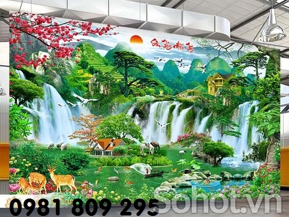 Gạch tranh 3d phong cảnh- tranh thac nước
