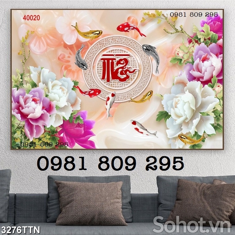 Tranh gạch hoa mẫu đơn 3d