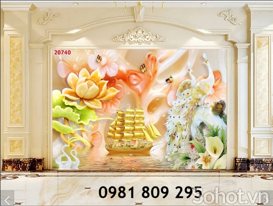 Tranh gạch chim công , gạch 3d phòng ngủ vợ chồng