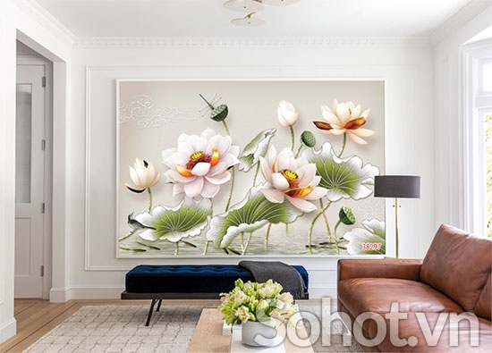 Tranh hoa sen trang trí tường- gạch tranh 3D