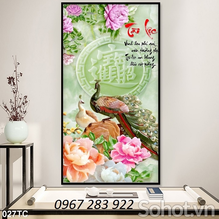 Tranh chim công gạch men ốp tường trang trí
