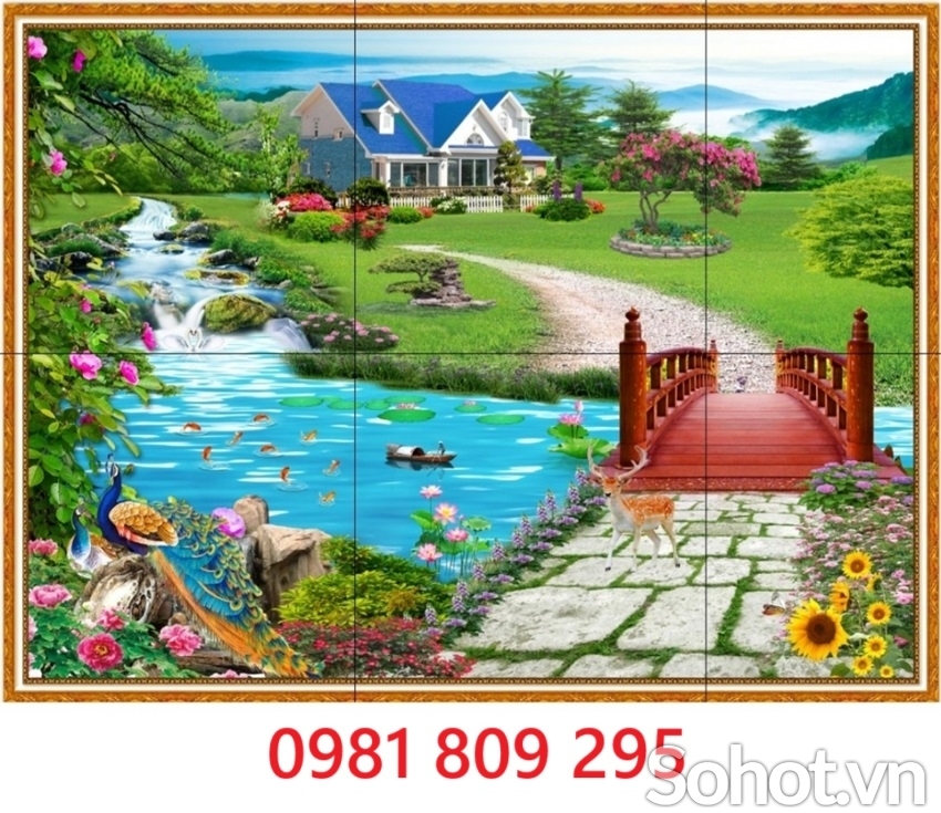 Tranh gạch ốp tường phong cảnh hoa 3d HP7888