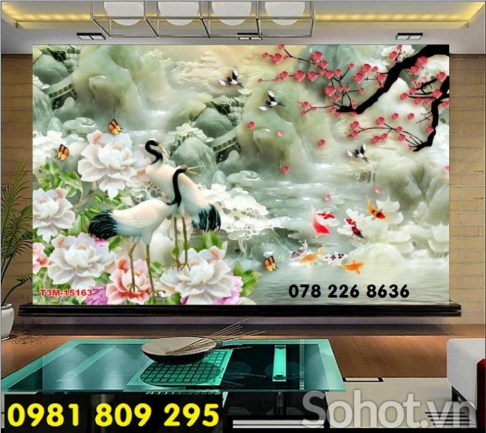 Gạch tranh sứ ngọc chim hạc