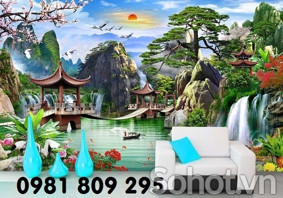 Gạch tranh 3d sơn thủy - phong cảnh trang trí