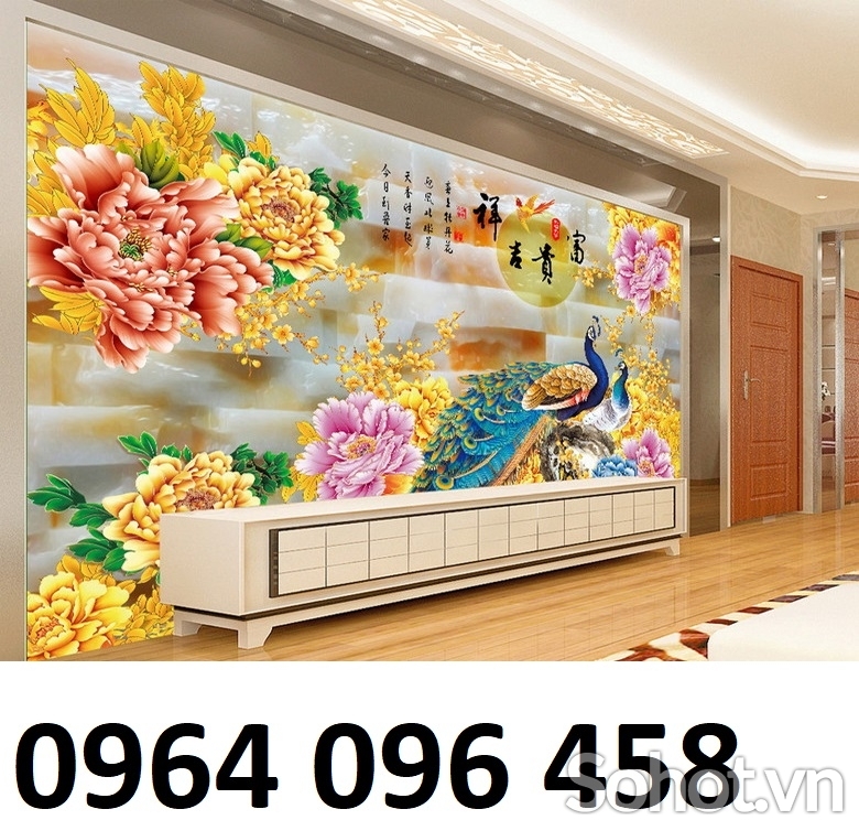 Tranh gạch 3d ốp tường tranh chim công - CXVV65