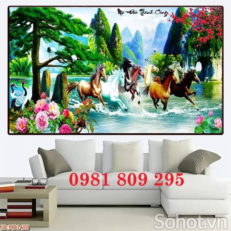 gạch tranh 3d bát mã - tranh gạch men ngựa