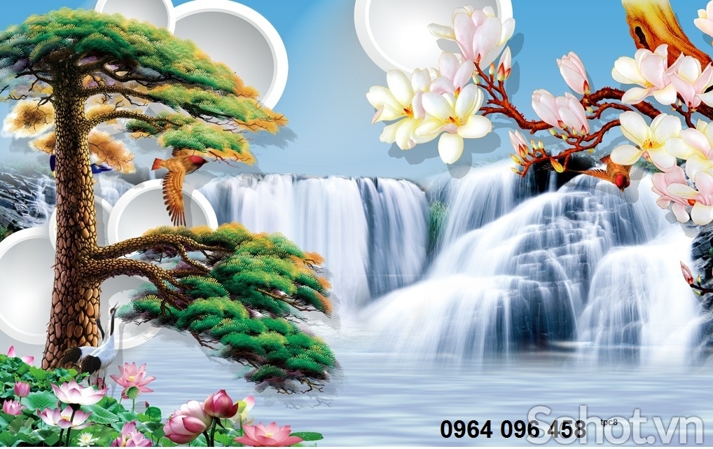 Tranh gạch 3d tùng đón khách - gạch tranh 3d ốp tường - LNB54