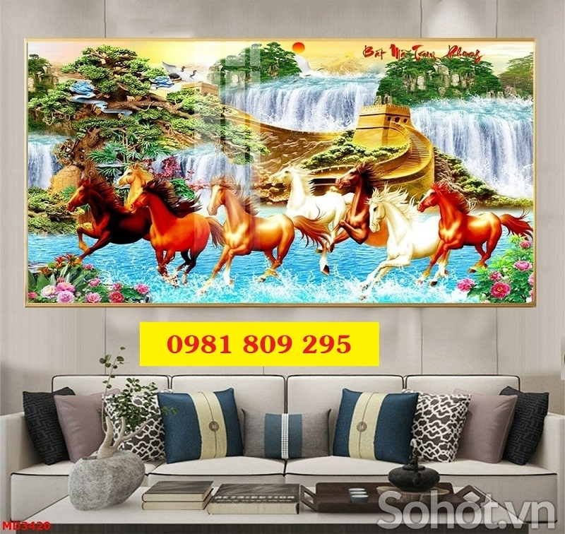 Tranh phong thủy bát mã, gạch tranh phong thủy GP365