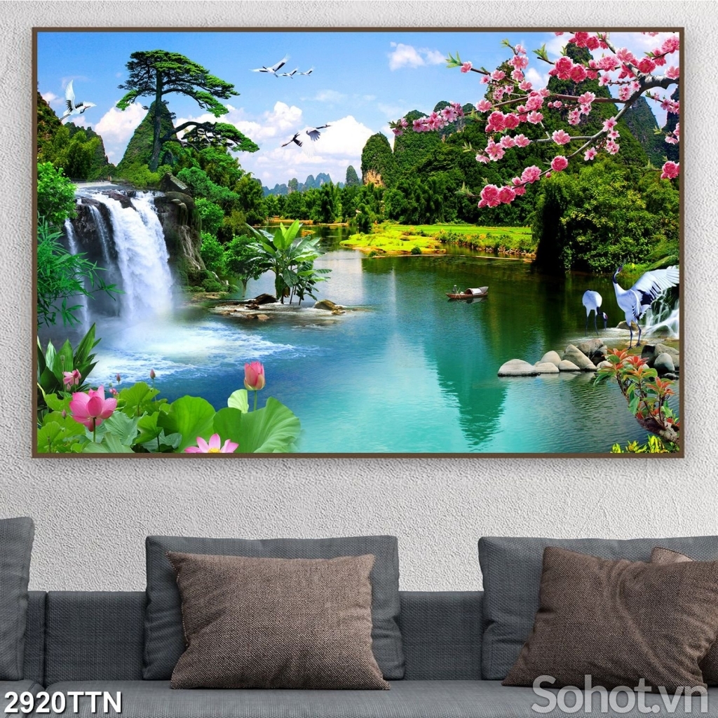 Tranh gạch men phong cảnh thác nước hữu tình