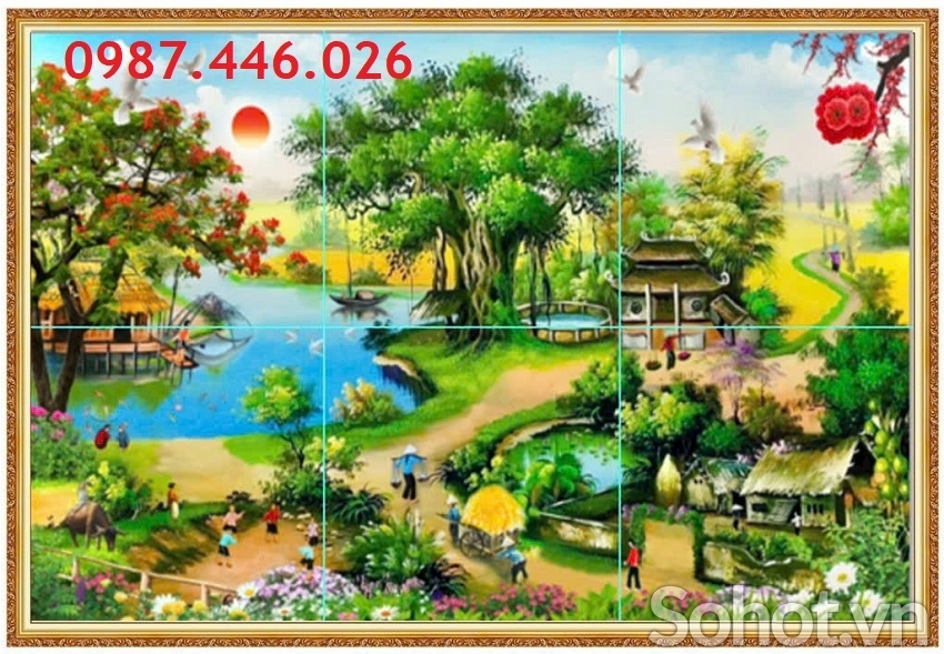 Gạch tranh phong cảnh làng quê