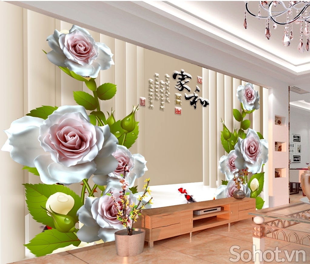 Gạch tranh dán tường hoa hồng nghệ thuật