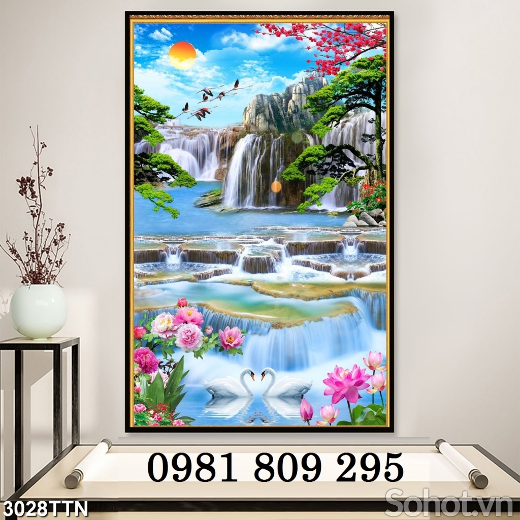 Tranh gạch men ốp tường 3d thác nước QP9331
