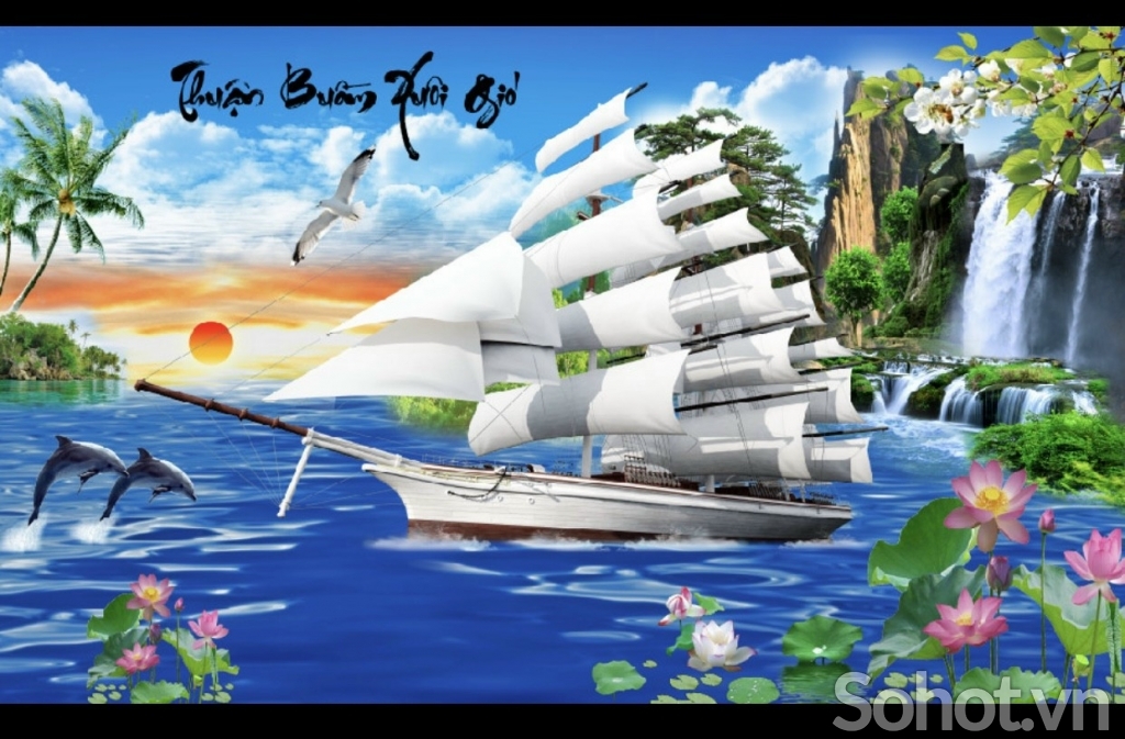 Gạch tranh thuyền buồm xuôi gió